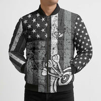 Grunge American Flag Darts Bomber Puffer Jacket with Dartboard Target and Black White Stars - Wonder Print Shop
