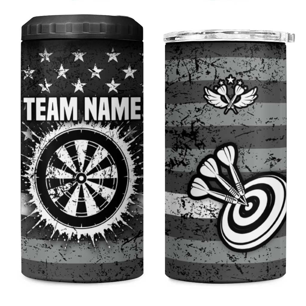 Grunge American Flag Darts 4 in 1 Can Cooler Tumbler with Dartboard Target and Black White Stars - Wonder Print Shop