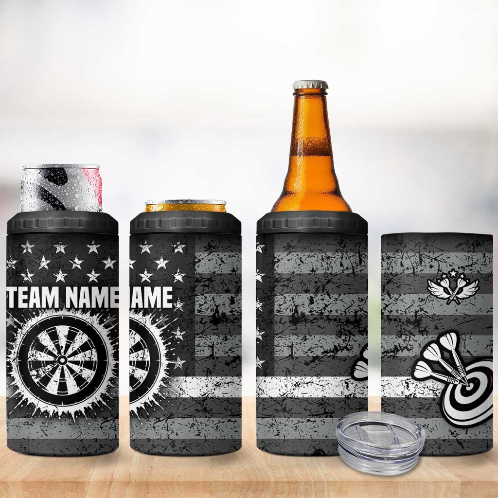 Grunge American Flag Darts 4 in 1 Can Cooler Tumbler with Dartboard Target and Black White Stars - Wonder Print Shop