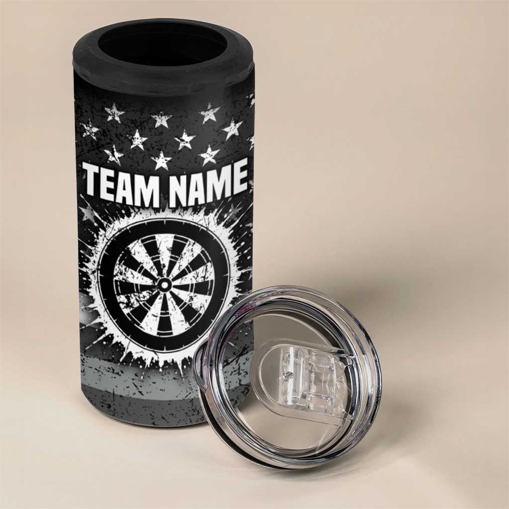 Grunge American Flag Darts 4 in 1 Can Cooler Tumbler with Dartboard Target and Black White Stars - Wonder Print Shop