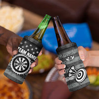 Grunge American Flag Darts 4 in 1 Can Cooler Tumbler with Dartboard Target and Black White Stars - Wonder Print Shop