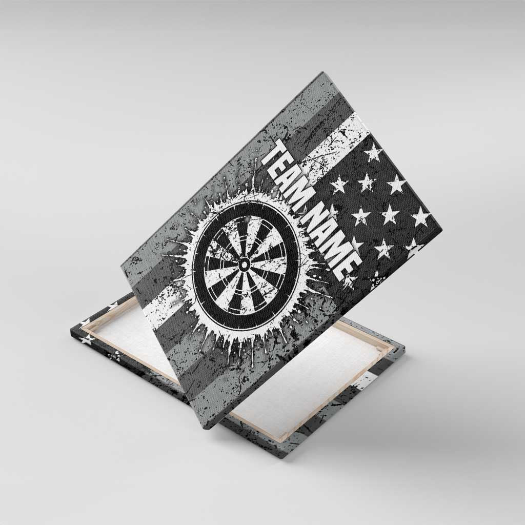 Grunge American Flag Darts Canvas Wall Art with Dartboard Target and Black White Stars - Wonder Print Shop