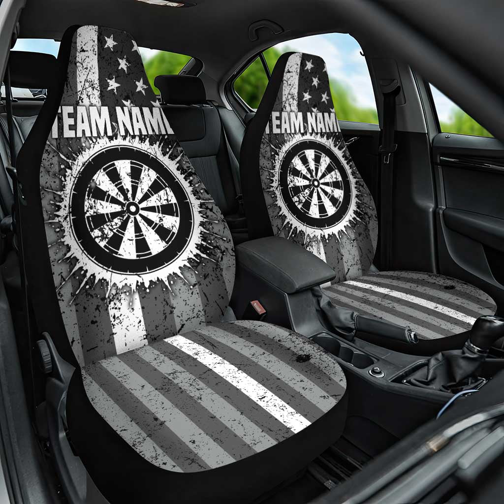 Grunge American Flag Darts Car Seat Cover with Dartboard Target and Black White Stars - Wonder Print Shop