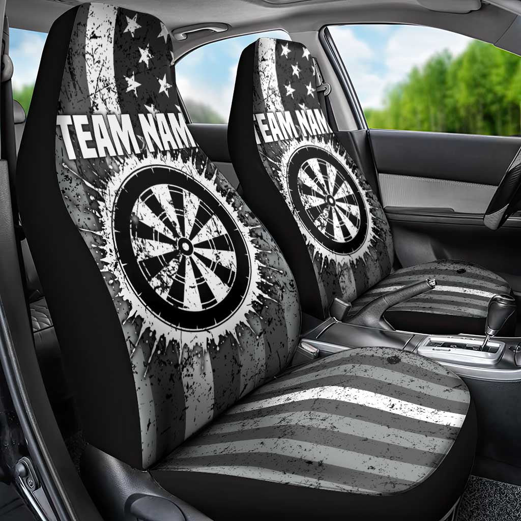 Grunge American Flag Darts Car Seat Cover with Dartboard Target and Black White Stars - Wonder Print Shop