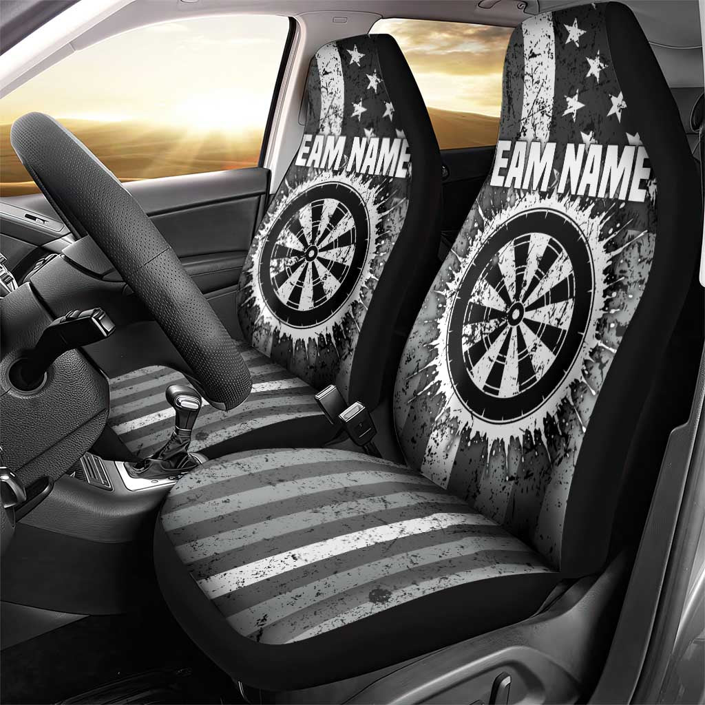 Grunge American Flag Darts Car Seat Cover with Dartboard Target and Black White Stars - Wonder Print Shop