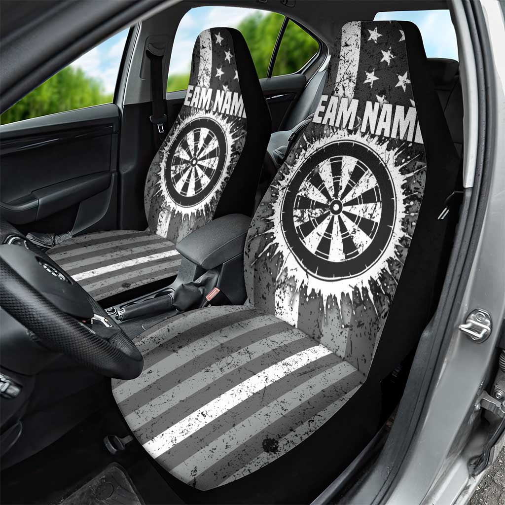 Grunge American Flag Darts Car Seat Cover with Dartboard Target and Black White Stars - Wonder Print Shop
