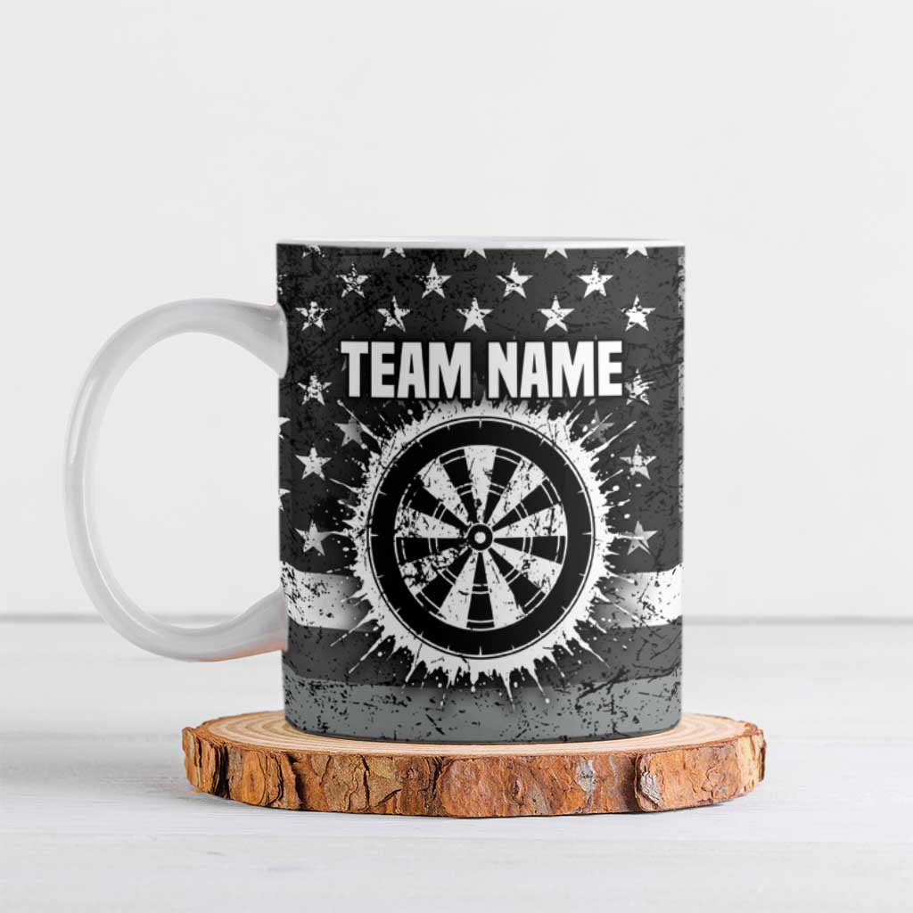 Grunge American Flag Darts Ceramic Mug with Dartboard Target and Black White Stars - Wonder Print Shop