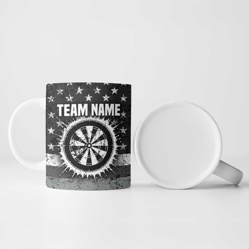 Grunge American Flag Darts Ceramic Mug with Dartboard Target and Black White Stars - Wonder Print Shop