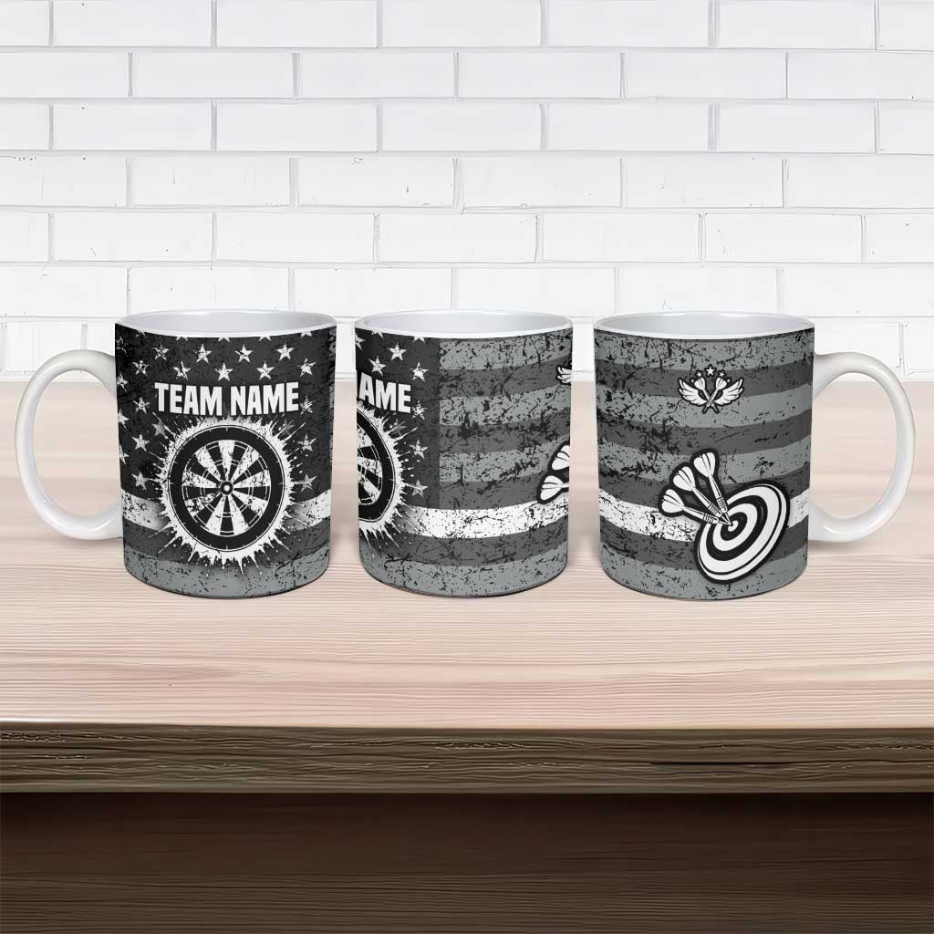 Grunge American Flag Darts Ceramic Mug with Dartboard Target and Black White Stars - Wonder Print Shop