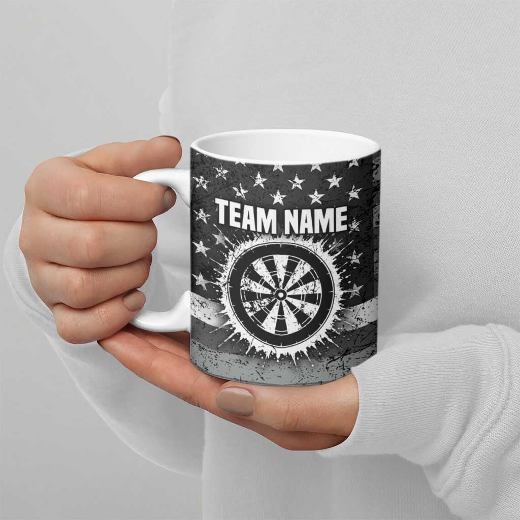 Grunge American Flag Darts Ceramic Mug with Dartboard Target and Black White Stars - Wonder Print Shop