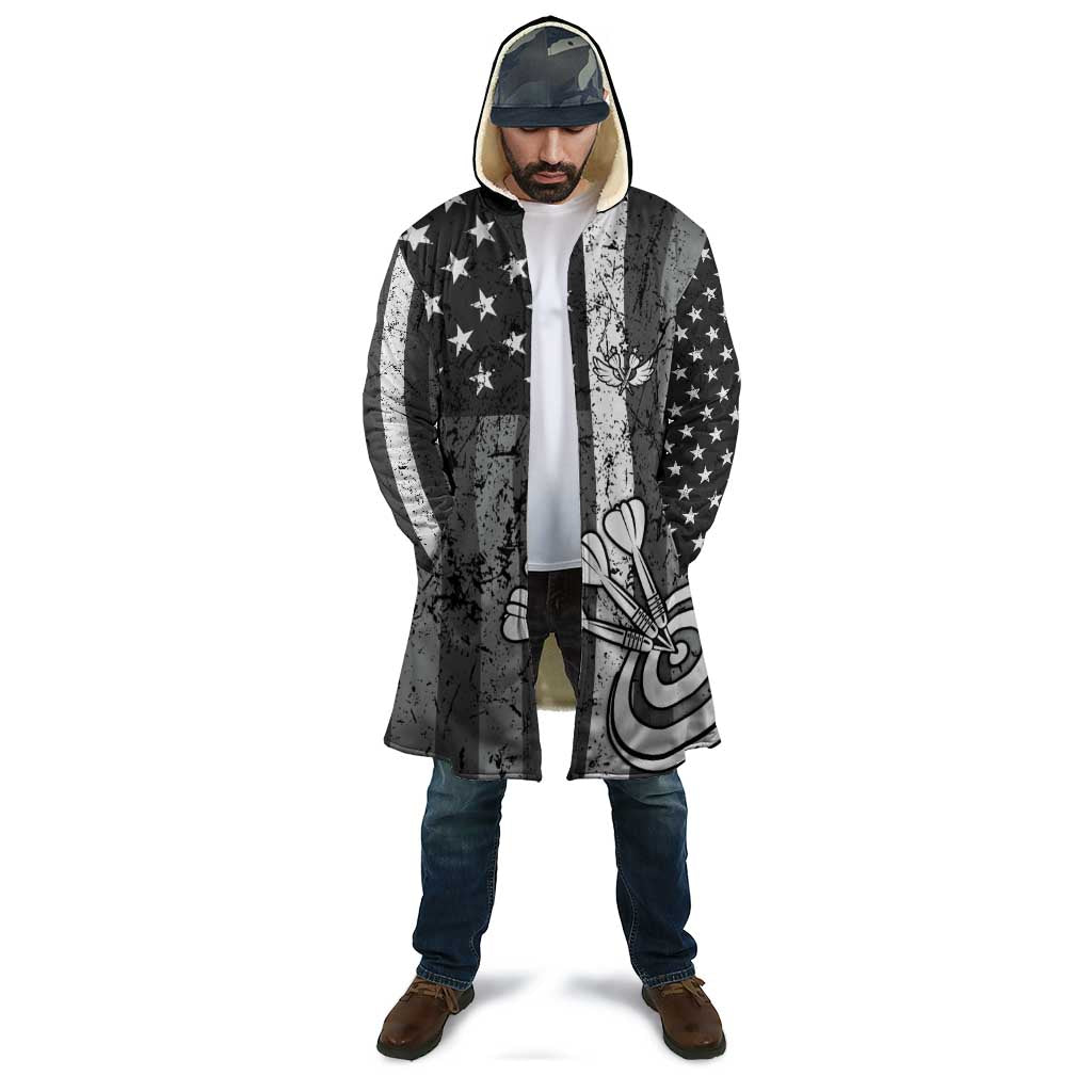 Grunge American Flag Darts Cloak with Dartboard Target and Black White Stars - Wonder Print Shop
