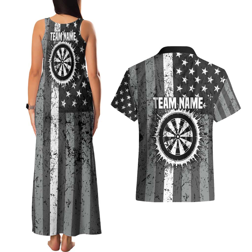 Grunge American Flag Darts Couples Matching Tank Maxi Dress and Hawaiian Shirt with Dartboard Target and Black White Stars - Wonder Print Shop