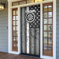 Grunge American Flag Darts Door Cover with Dartboard Target and Black White Stars - Wonder Print Shop