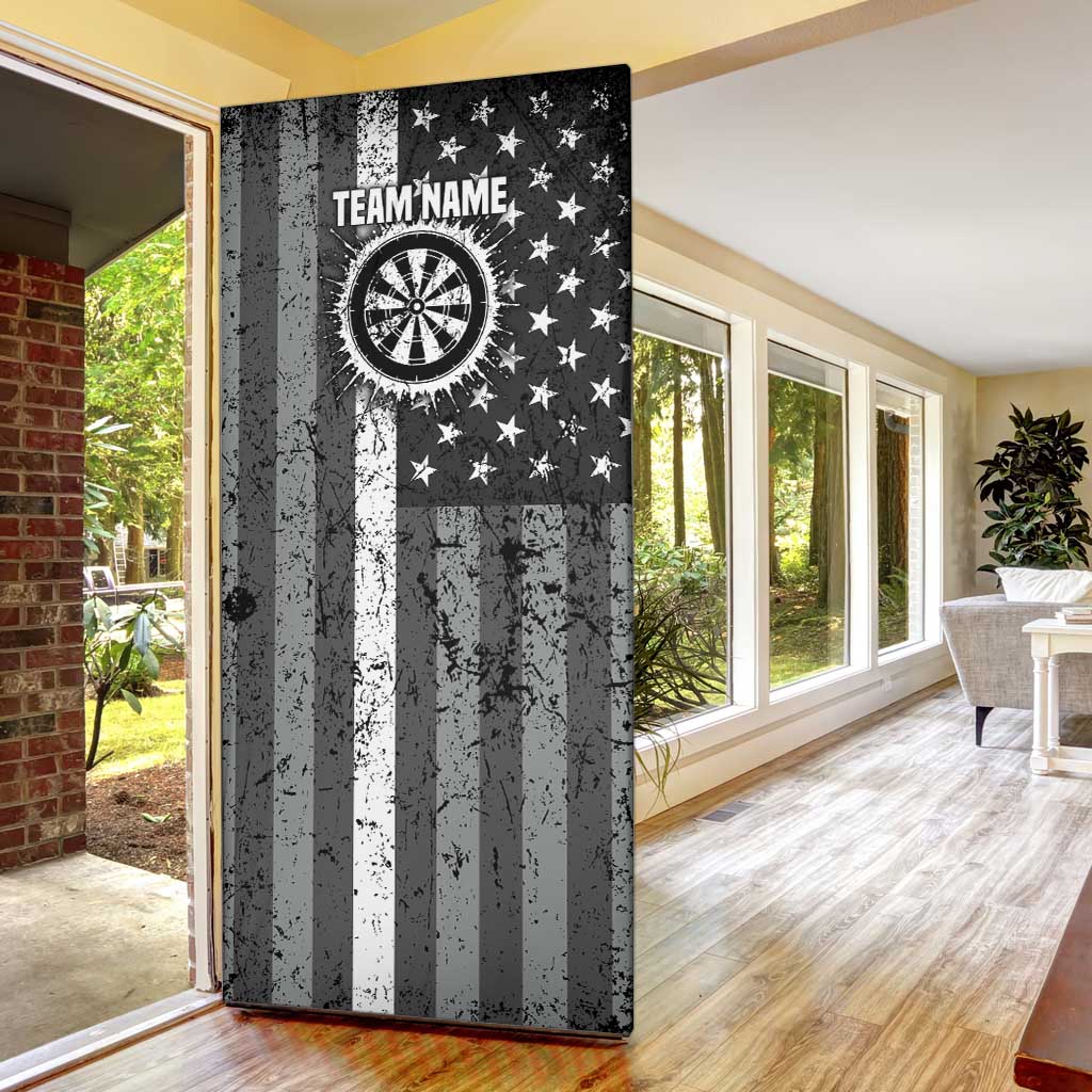 Grunge American Flag Darts Door Cover with Dartboard Target and Black White Stars - Wonder Print Shop