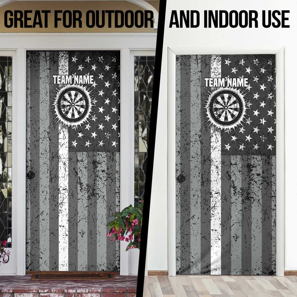 Grunge American Flag Darts Door Cover with Dartboard Target and Black White Stars - Wonder Print Shop