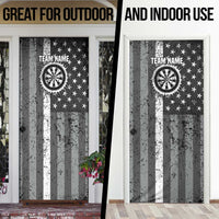 Grunge American Flag Darts Door Cover with Dartboard Target and Black White Stars - Wonder Print Shop