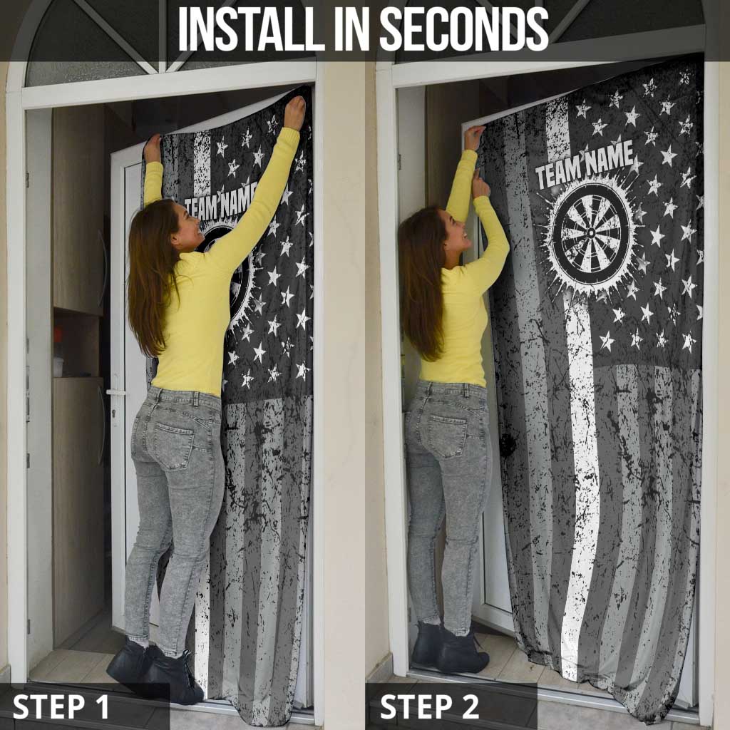 Grunge American Flag Darts Door Cover with Dartboard Target and Black White Stars - Wonder Print Shop