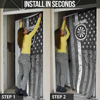 Grunge American Flag Darts Door Cover with Dartboard Target and Black White Stars - Wonder Print Shop