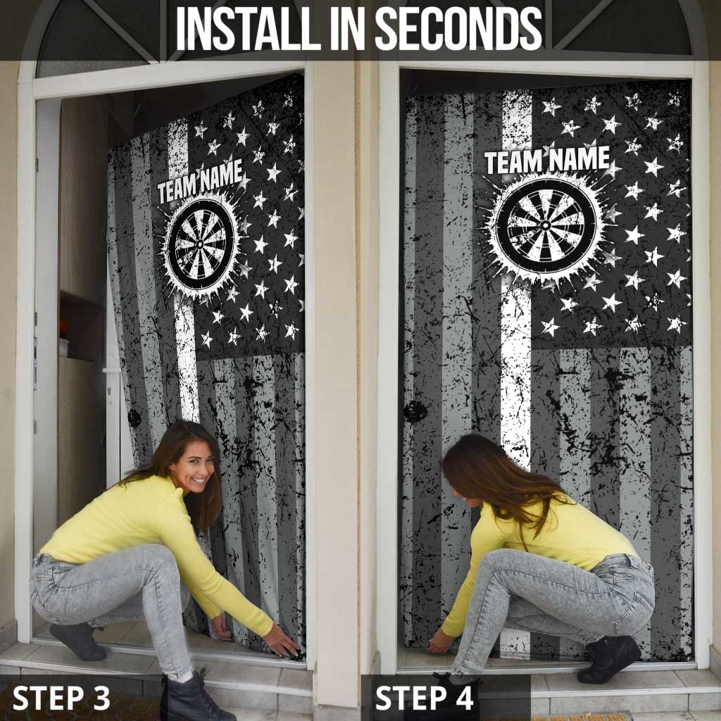 Grunge American Flag Darts Door Cover with Dartboard Target and Black White Stars - Wonder Print Shop