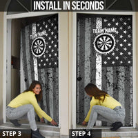 Grunge American Flag Darts Door Cover with Dartboard Target and Black White Stars - Wonder Print Shop