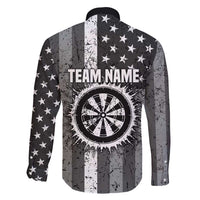 Grunge American Flag Darts Family Matching Long Sleeve Bodycon Dress and Hawaiian Shirt with Dartboard Target and Black White Stars - Wonder Print Shop