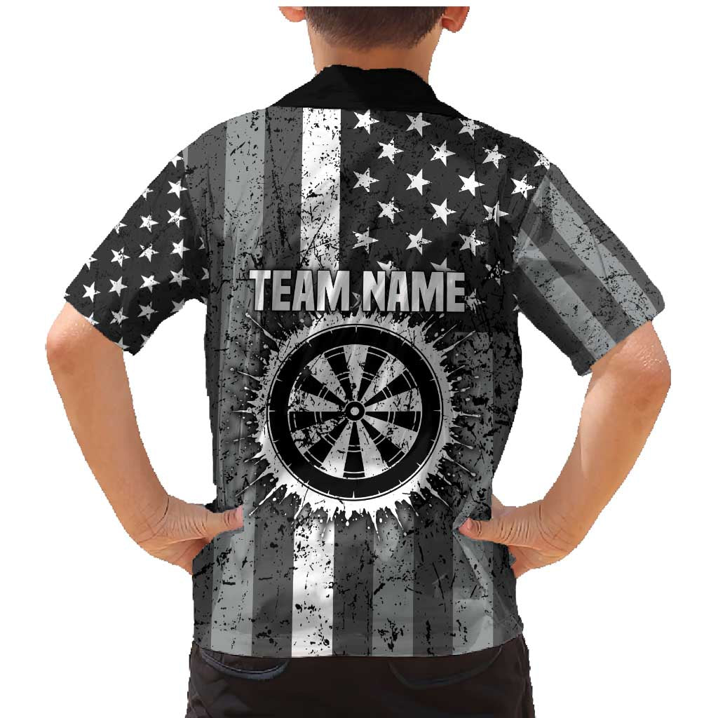 Grunge American Flag Darts Family Matching Mermaid Dress and Hawaiian Shirt with Dartboard Target and Black White Stars - Wonder Print Shop