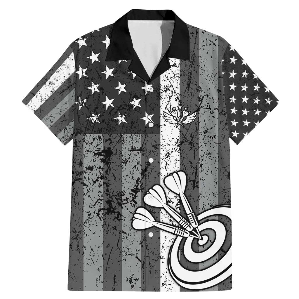 Grunge American Flag Darts Family Matching Mermaid Dress and Hawaiian Shirt with Dartboard Target and Black White Stars - Wonder Print Shop