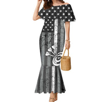 Grunge American Flag Darts Family Matching Mermaid Dress and Hawaiian Shirt with Dartboard Target and Black White Stars - Wonder Print Shop