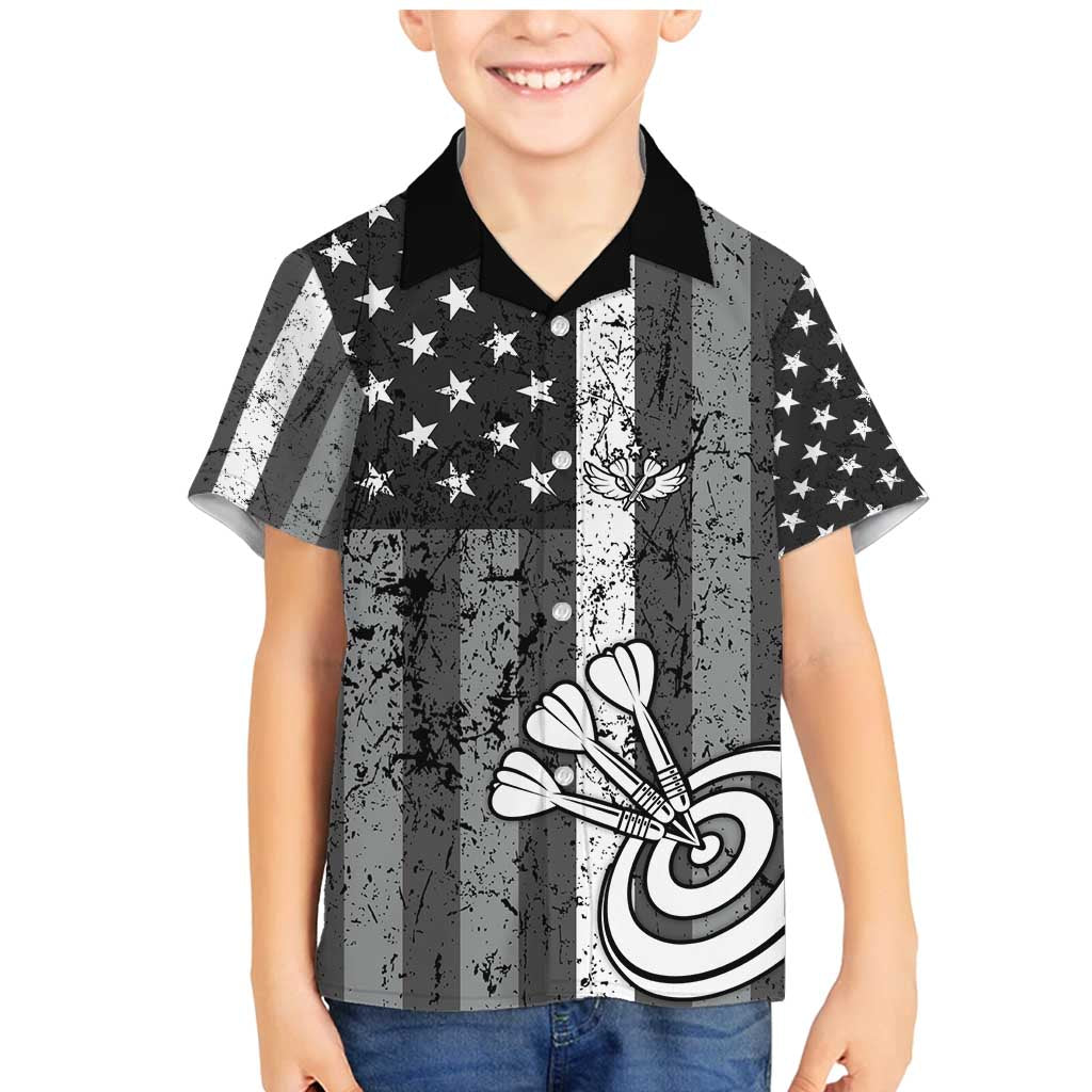 Grunge American Flag Darts Family Matching Mermaid Dress and Hawaiian Shirt with Dartboard Target and Black White Stars - Wonder Print Shop