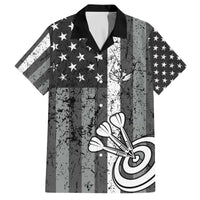 Grunge American Flag Darts Family Matching Off The Shoulder Long Sleeve Dress and Hawaiian Shirt with Dartboard Target and Black White Stars - Wonder Print Shop