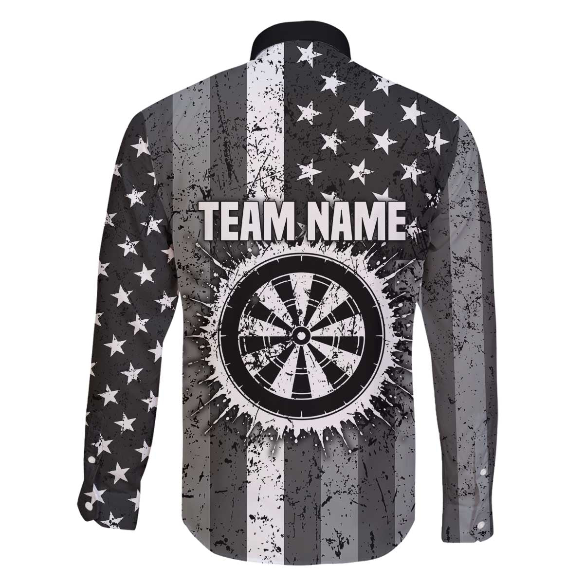 Grunge American Flag Darts Family Matching Off The Shoulder Long Sleeve Dress and Hawaiian Shirt with Dartboard Target and Black White Stars - Wonder Print Shop