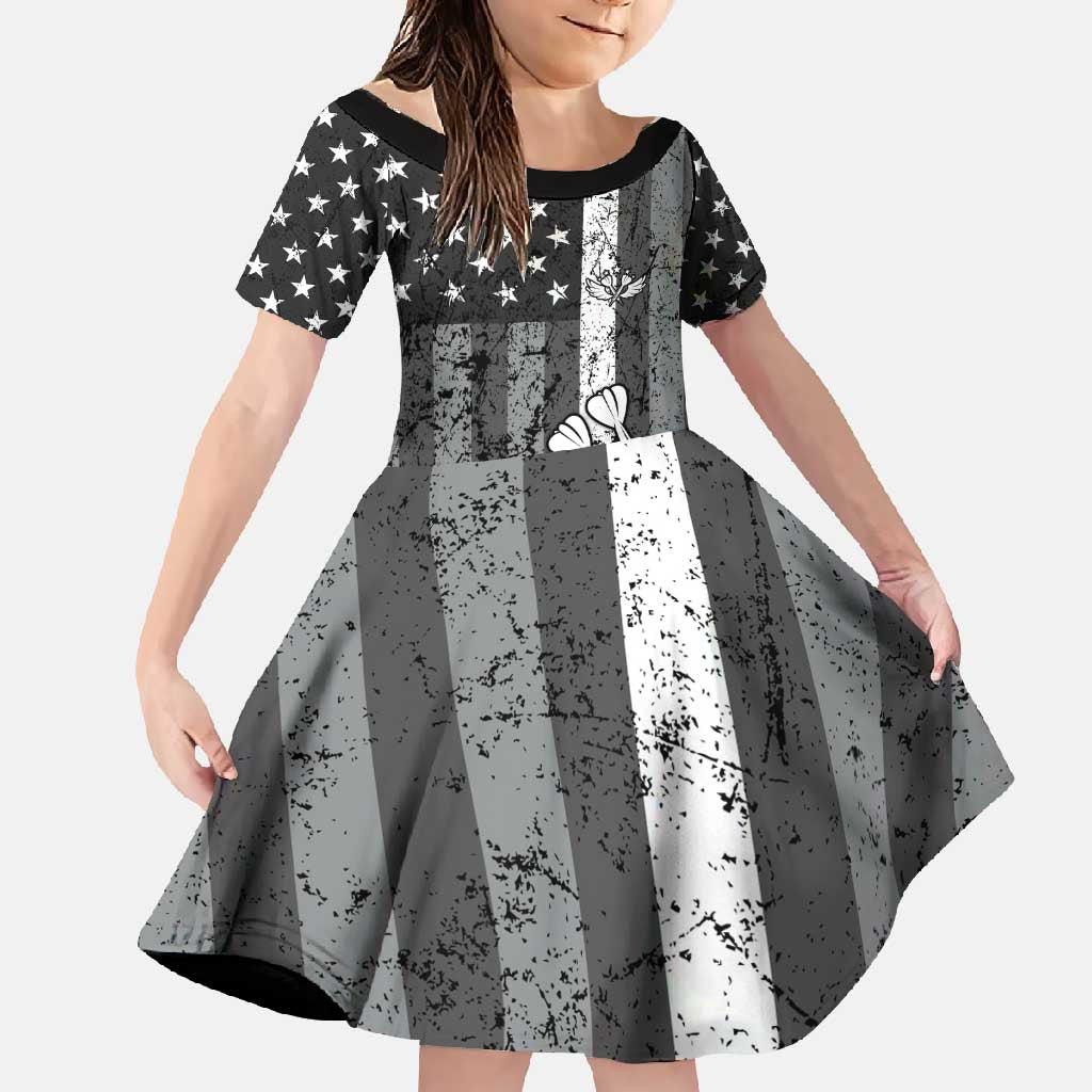 Grunge American Flag Darts Family Matching Off Shoulder Maxi Dress and Hawaiian Shirt with Dartboard Target and Black White Stars - Wonder Print Shop