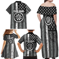 Grunge American Flag Darts Family Matching Off Shoulder Maxi Dress and Hawaiian Shirt with Dartboard Target and Black White Stars - Wonder Print Shop