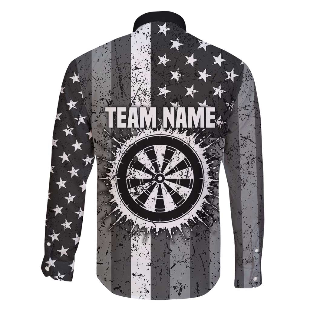Grunge American Flag Darts Family Matching Off Shoulder Maxi Dress and Hawaiian Shirt with Dartboard Target and Black White Stars - Wonder Print Shop