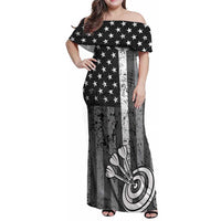 Grunge American Flag Darts Family Matching Off Shoulder Maxi Dress and Hawaiian Shirt with Dartboard Target and Black White Stars - Wonder Print Shop
