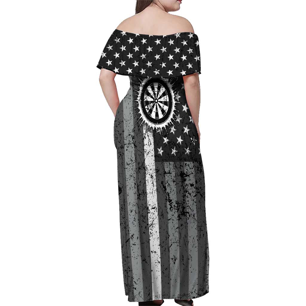 Grunge American Flag Darts Family Matching Off Shoulder Maxi Dress and Hawaiian Shirt with Dartboard Target and Black White Stars - Wonder Print Shop