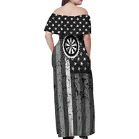 Grunge American Flag Darts Family Matching Off Shoulder Maxi Dress and Hawaiian Shirt with Dartboard Target and Black White Stars - Wonder Print Shop