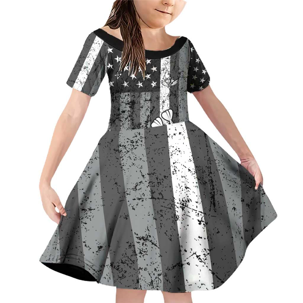 Grunge American Flag Darts Family Matching Off Shoulder Short Dress and Hawaiian Shirt with Dartboard Target and Black White Stars - Wonder Print Shop