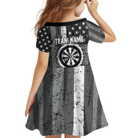 Grunge American Flag Darts Family Matching Off Shoulder Short Dress and Hawaiian Shirt with Dartboard Target and Black White Stars - Wonder Print Shop
