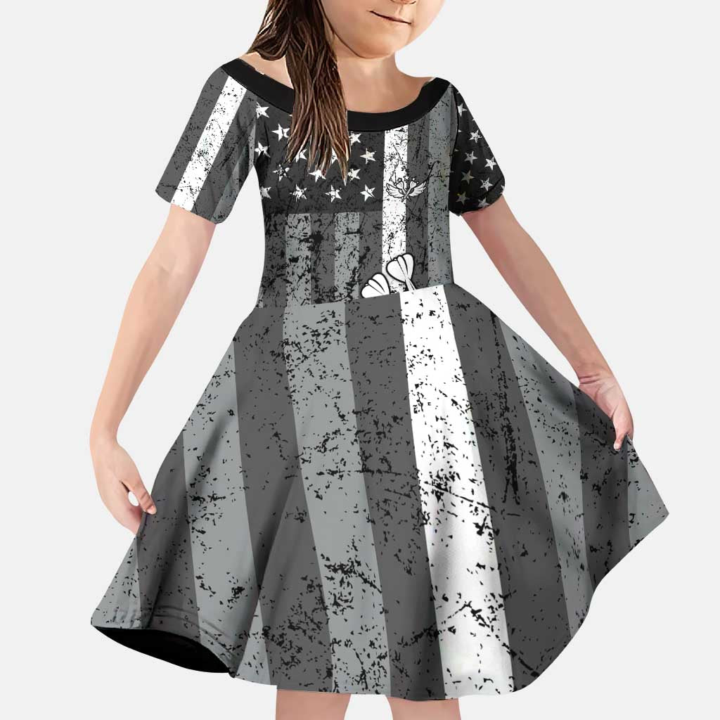 Grunge American Flag Darts Family Matching Puletasi and Hawaiian Shirt with Dartboard Target and Black White Stars - Wonder Print Shop