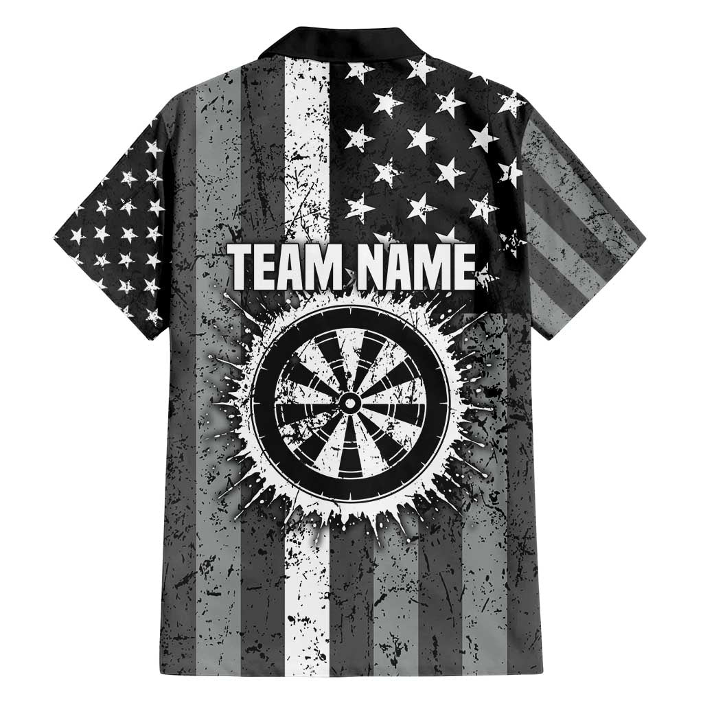 Grunge American Flag Darts Family Matching Puletasi and Hawaiian Shirt with Dartboard Target and Black White Stars - Wonder Print Shop