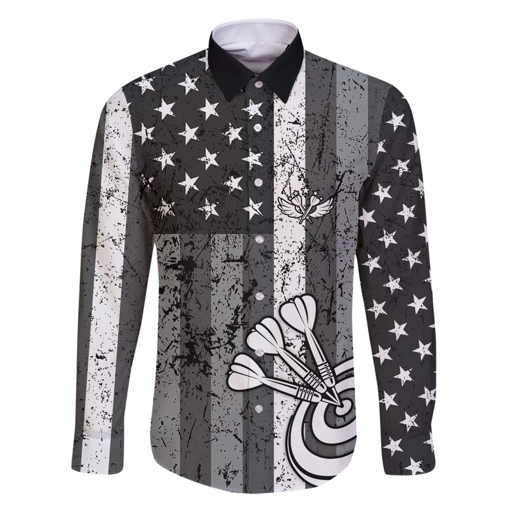 Grunge American Flag Darts Family Matching Puletasi and Hawaiian Shirt with Dartboard Target and Black White Stars - Wonder Print Shop