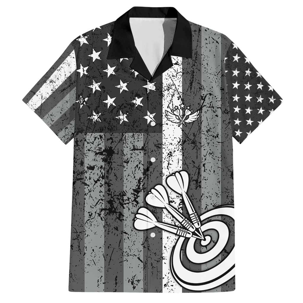 Grunge American Flag Darts Family Matching Short Sleeve Bodycon Dress and Hawaiian Shirt with Dartboard Target and Black White Stars - Wonder Print Shop