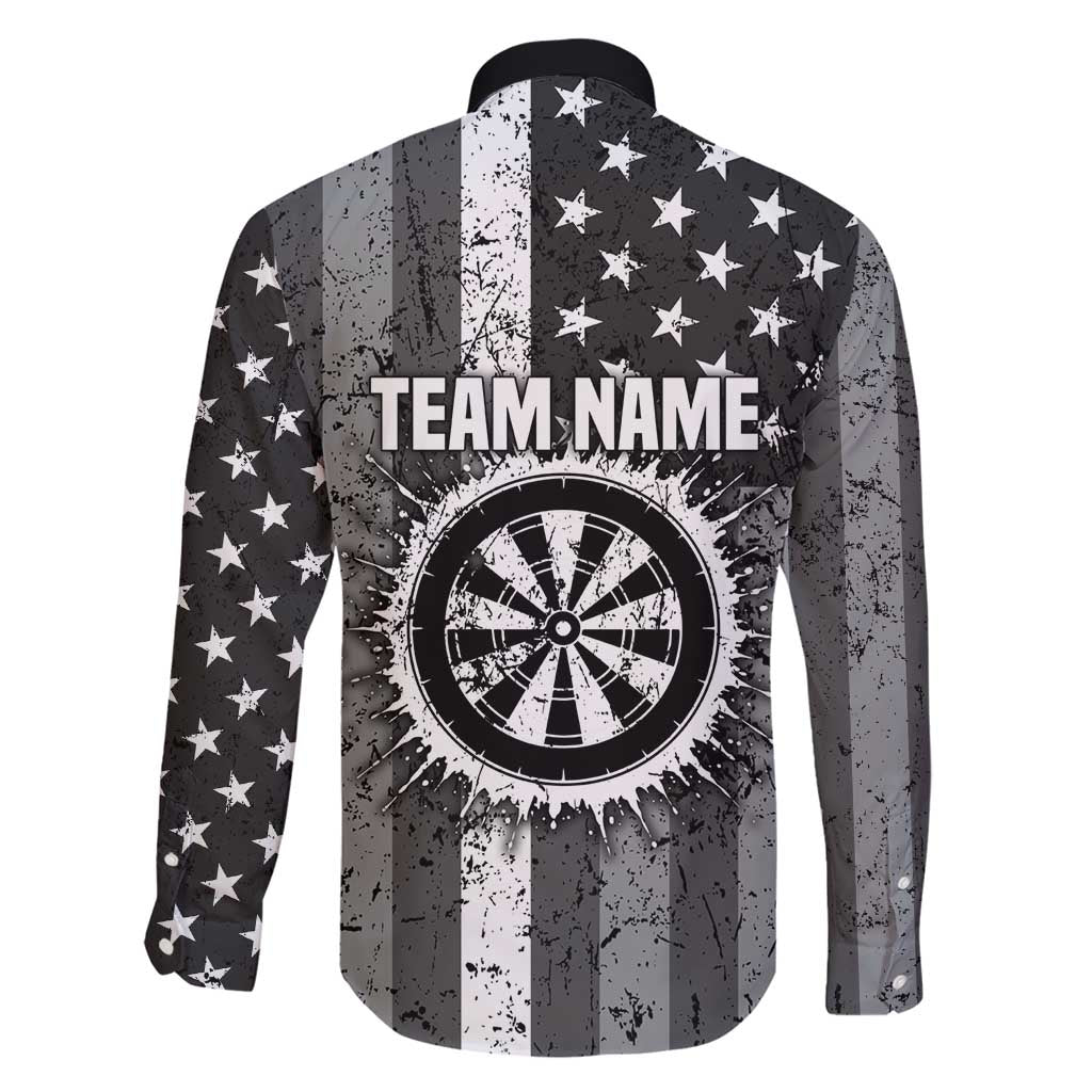Grunge American Flag Darts Family Matching Short Sleeve Bodycon Dress and Hawaiian Shirt with Dartboard Target and Black White Stars - Wonder Print Shop
