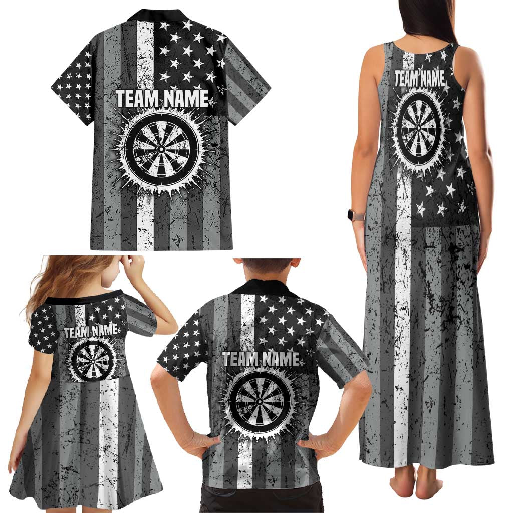 Grunge American Flag Darts Family Matching Tank Maxi Dress and Hawaiian Shirt with Dartboard Target and Black White Stars - Wonder Print Shop