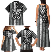 Grunge American Flag Darts Family Matching Tank Maxi Dress and Hawaiian Shirt with Dartboard Target and Black White Stars - Wonder Print Shop