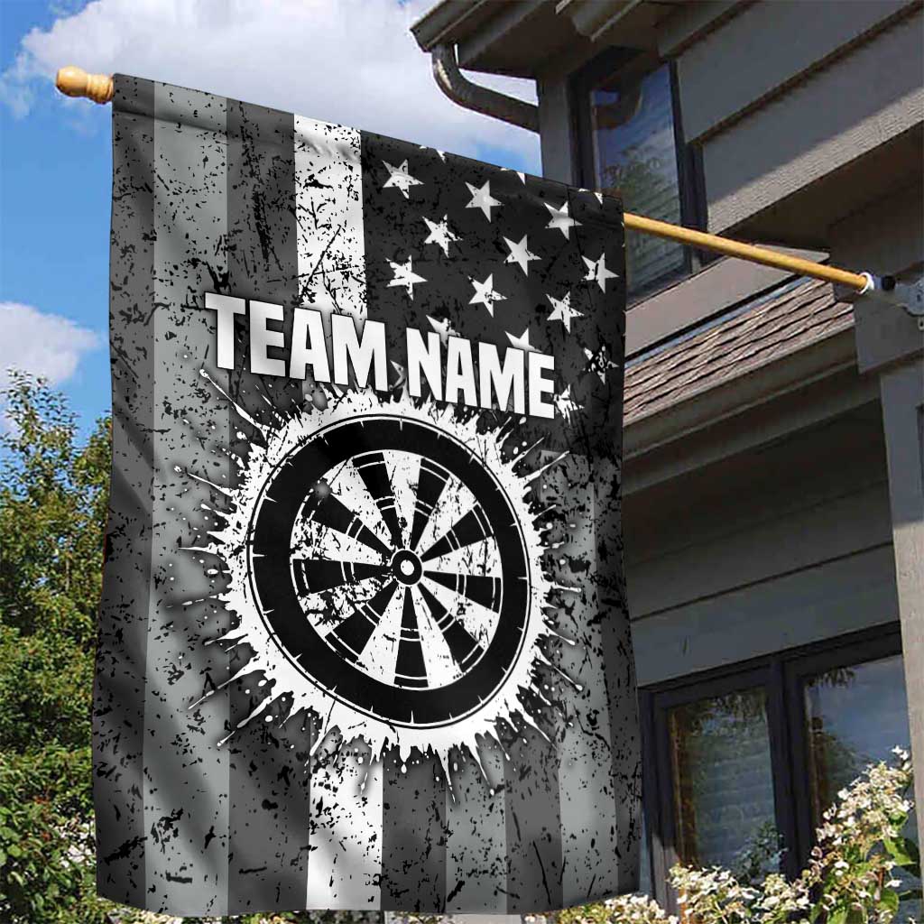 Grunge American Flag Darts Garden Flag with Dartboard Target and Black White Stars - Wonder Print Shop