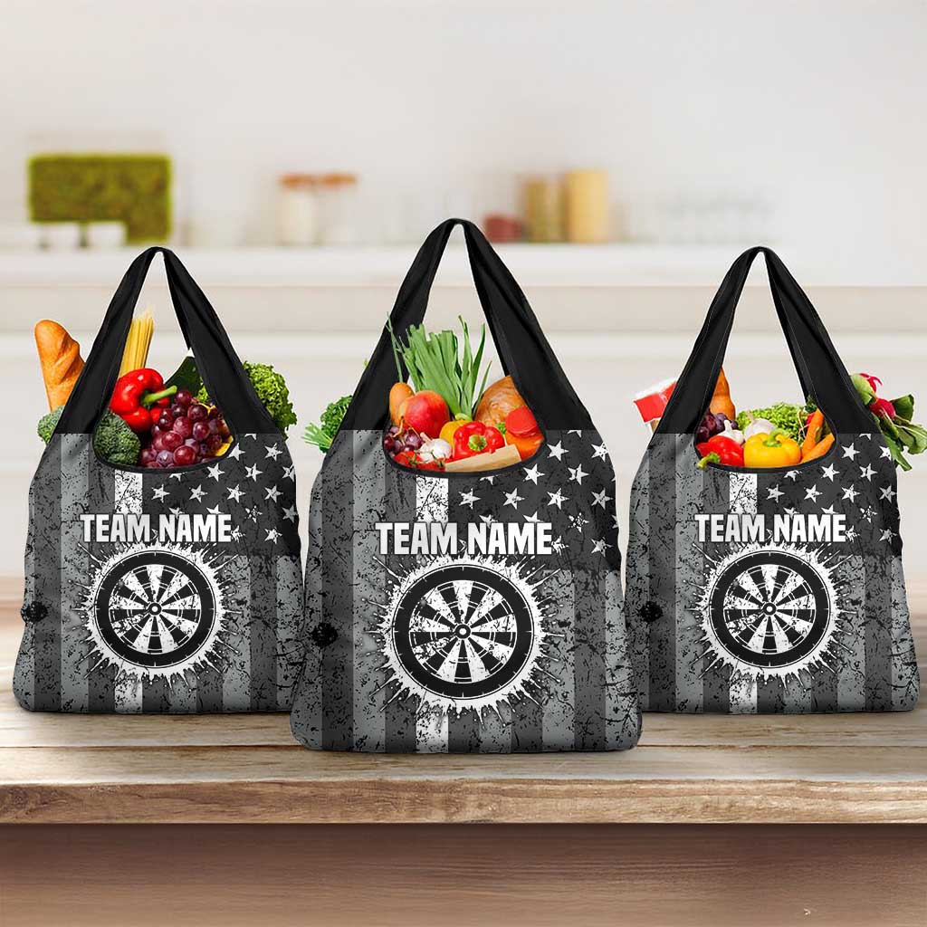 Grunge American Flag Darts Grocery Bag with Dartboard Target and Black White Stars - Wonder Print Shop