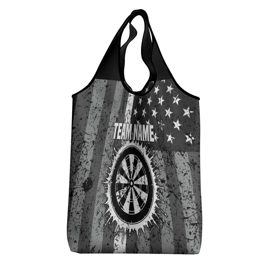 Grunge American Flag Darts Grocery Bag with Dartboard Target and Black White Stars - Wonder Print Shop