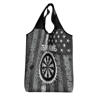 Grunge American Flag Darts Grocery Bag with Dartboard Target and Black White Stars - Wonder Print Shop
